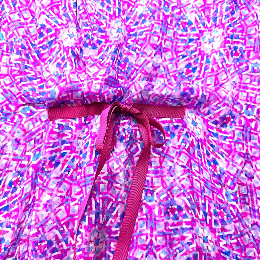 Sundance Silk Chiffon Faux Wrap Dress Kaleidoscope Purple Pink Geometric lined - Picture 5 of 10
